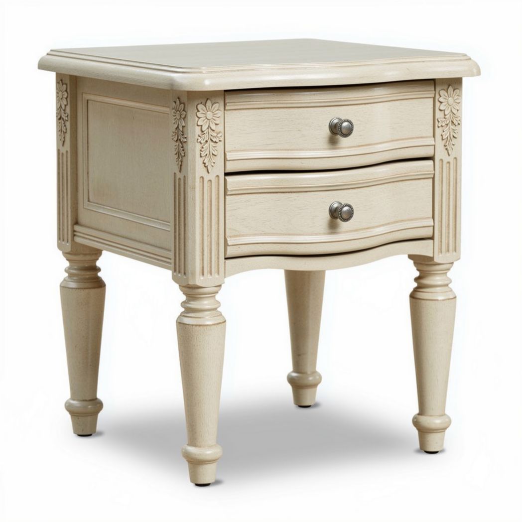 Comò in legno con due cassetti decorato colore bianco 50 x 40 x 60cm