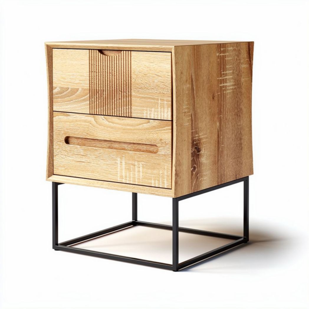 Comodino in legno di rovere con struttura in metallo dimensioni 45 x 40 x 60cm