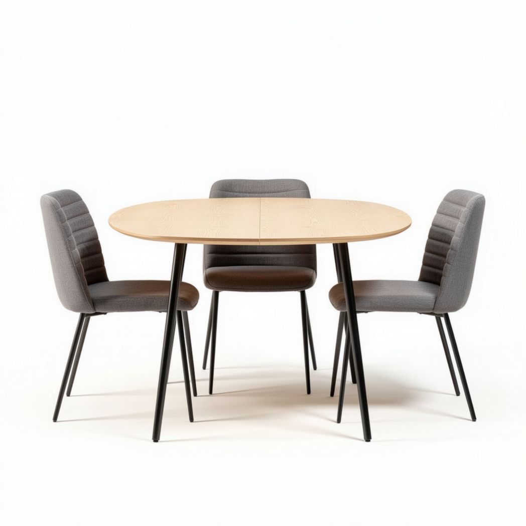 Tavolo rotondo in legno con quattro sedie grigie dimensioni 120 x 80 x 75 cm