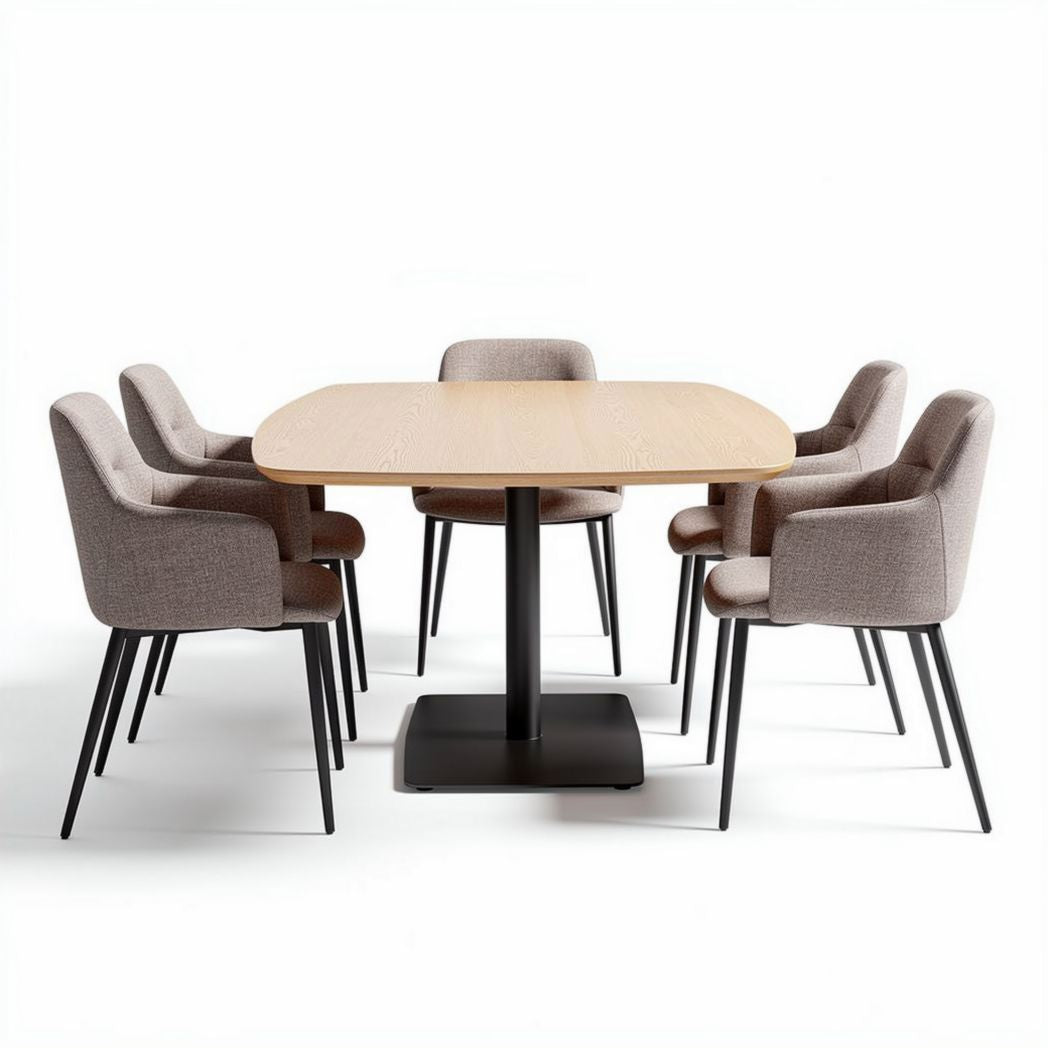 Tavolo da pranzo rettangolare in legno e metallo con 6 sedie grigie 150 x 90 x 75cm