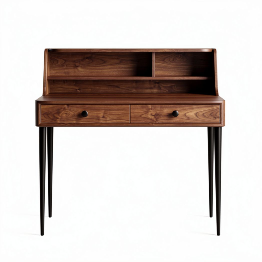 Scrivania in legno noce con ripiano e due cassetti 120 x 50 x 90cm