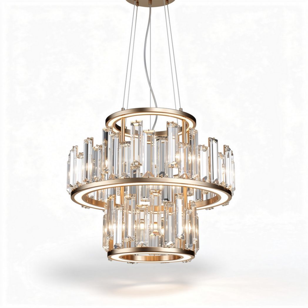 Lampadario in cristallo con struttura in metallo dorato 25 x 25 x 30cm