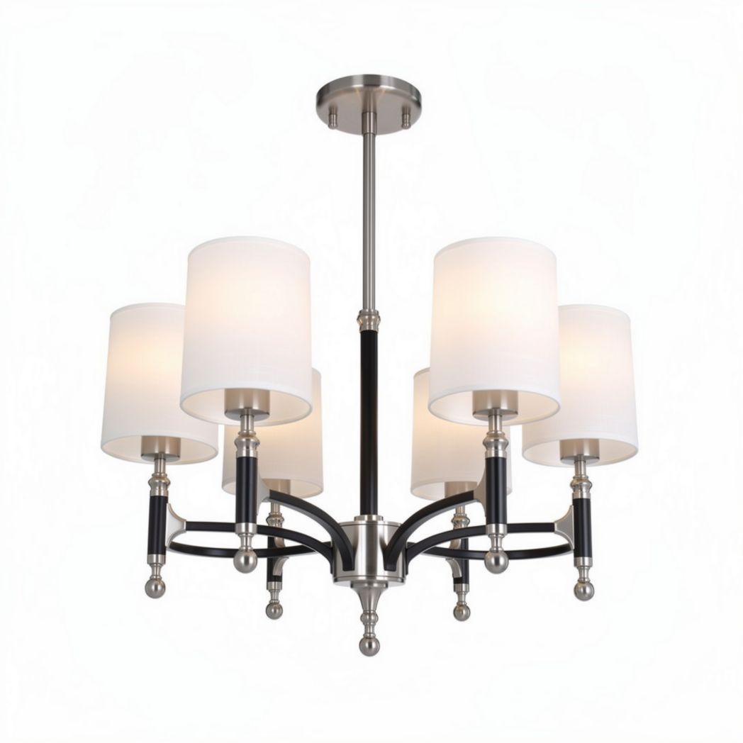 Lampadario moderno a sei luci in metallo e vetro bianco 50 x 50 x 70cm