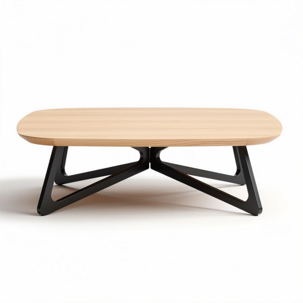 Tavolino da caffè in legno naturale con base nera dimensioni 120 x 80 x 40cm
