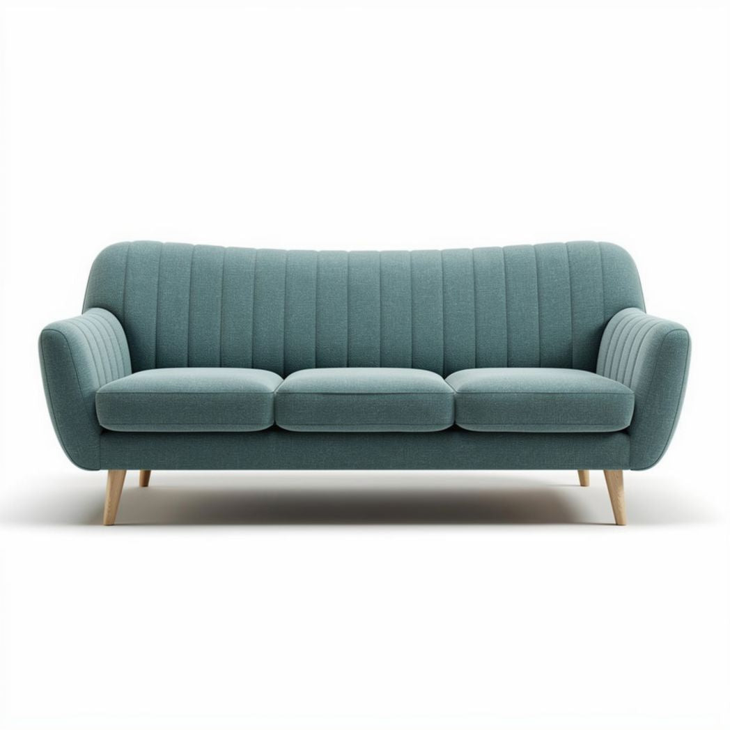 Divano tre posti in tessuto verde chiaro 180 x 75 x 85cm con gambe in legno