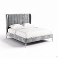 Letto matrimoniale in velluto grigio chiaro con testiera trapuntata 200 x 160 x 100cm